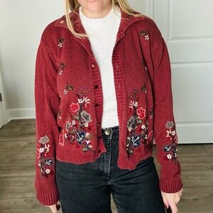 Tiara Red Floral Embroidered Sweater